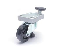 Roulette pivotante avec pied élévateur, 100 mm, revêtement de course en caoutchouc plein noir, corps de roue PA noir.