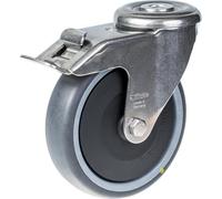 roulette pivotante/frein de 125 mm en acier inoxydable avec disque conducteur gris