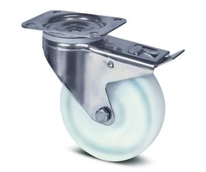 Roulette pivotante inox - blocage total - roue polyamide ø160 mm - platine - Alpha TENTE