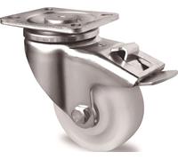 Roulette pivotante pour charges lourdes - 125 mm, capacité de charge 700 kg, avec frein total, polyamide, 100 x 85 mm, blanche