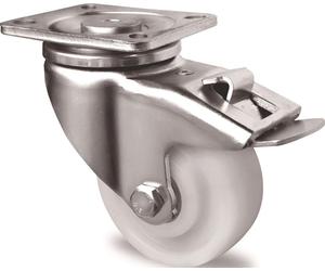 Roulette pivotante pour charges lourdes - 125 mm, capacité de charge 700 kg, avec frein total, polyamide, 100 x 85 mm, blanche