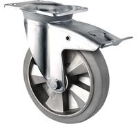 Roulette pivotante pour charges lourdes - Roue de 160 mm, capacité de charge 400 kg, frein total, caoutchouc élastique, hauteur 202 mm