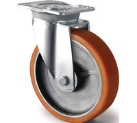 Roulette pivotante pour charges lourdes - Roue de 200 mm, capacité de charge 1 000 kg, roulette pivotante en polyuréthane gris, 135 mm x 110 mm
