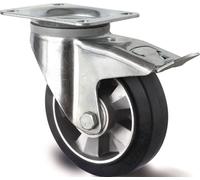 Roulette pivotante pour charges lourdes - Roue de 200 mm, capacité de charge 500 kg, frein total, caoutchouc élastique, hauteur 245 mm
