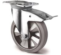 Roulette pivotante pour charges lourdes - Roue de 200 mm, capacité de charge 500 kg, frein total, caoutchouc élastique, hauteur 255 mm