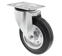 Roulette pivotante souple WAGNER - Ø 200 mm, acier jante galvanisée, bandage caoutchouc, plaque à visser, force 210 kg - 04620001