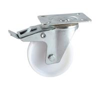 Roulette polyamide blanc pivotante à frein à platine D100mm - - 590842O