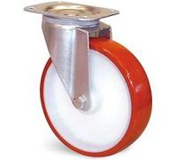 Roulette polyuréthane corps polyamide rouge à platine pivotante D 100mm - GUITEL HERVIEU - EP4BA100-28L bande de roulement rouge, moyeu blanc