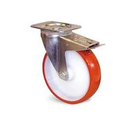 Roulette polyuréthane corps polyamide rouge à platine pivotante + frein D 125mm - HERVIEU - EP4BD125-28R