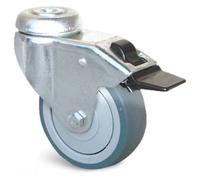 Roulette Uniroll caoutchouc grise à trou central pivotante + frein 125 mm GUITEL HERVIEU 13922