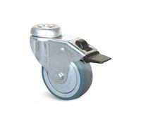 Roulette Uniroll caoutchouc grise à trou central pivotante + frein 125 mm GUITEL HERVIEU 13922