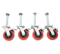Roulettes de forte capacité – Lot de 4 – Capacité de charge : 500 kg – Roues en polyuréthane rouge de 150 mm – Rotation à 360° – Avec frein – Corps en acier au carbone