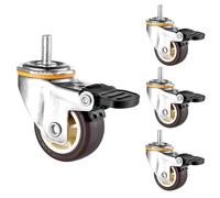 Roulettes De Meubles Pivotantes À Tige Filetée M6, Capacité De Charge Robuste De 180Kg, Roulettes En Caoutchouc PU Avec Freins, 4 Pièces