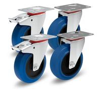 Roulettes de transport avec frein - 100 mm - Roulettes pivotantes en caoutchouc - Pour planche à roulettes, atelier, meubles lourds, meubles en palettes, chariots à fumer, chariot à outils