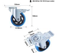 Roulettes pivotantes avec frein Ø100 mm – lot de 4 pièces – roulettes de transport pour charges lourdes – capacité de charge 150 kg par roulette – total 600 kg