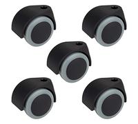 Roulettes pivotantes Dörner + Helmer, lot de 5, chaise de bureau, 50 mm x 54 mm, capacité de charge 120 kg, trou arrière 10 mm, plastique, gris/noir