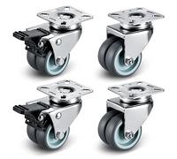 Roulettes Pivotantes Double Roue 50mm, Pack de 4, Charge Lourde 400kg | 2 avec Frein 2 sans, Silencieux et Anti-Rayure, Protection Parquet, Idéal Chariots, Meubles, Établis, Grande Stabilité 360°