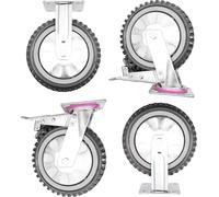 Roulettes pivotantes - Roulettes de transport - Lot de 4 - 20,3 cm - Modèle robuste - Massives - Fixes + frein - Acier inoxydable - Argent
