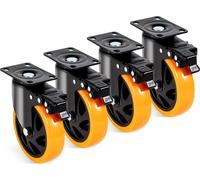 Roulettes pivotantes, roulettes pivotantes à plateau de 5 pouces, lot de 4, avec verrouillage de sécurité A/B, roulettes en PVC silencieuses, capacité de charge élevée de 450 lb par roulette, roulette