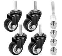 Roulettes pour meubles M8 x 25 mm, 4 pivotantes sans freins, caoutchouc de rotation à 360 degrés avec vis fixes, 35 kg, 40 mm