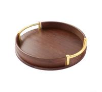 Round Wooden Serving Tray With Handles 30cm Brown | Renewable Wood, Sturdy Handles For Easy Transport, pour ideal For Parties And Home Decor, 25/30/35cm Sizes Available