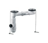 Rousseau - Bonde + Vidage avec Trop-Plein et Siphon - pour Évier 2 Bacs Percés - Diamètre 60 mm - Cuvette INOX 85 mm - Certifié NF - Blanc