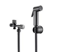Rousseau - Kit Hygiène WC pour Réservoir WC Apparent - Douchette WC - Flexible Inox 120 cm - Robinet d’Arrêt WC 2 Voies (Noir)