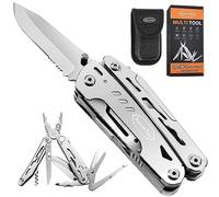 RoverTac Couteau de poche multi-outils Couteau de survie Tactique Camping Cadeaux pour Hommes Papa Mari 18 en 1 Multitool Pince Ciseaux Scie Tire-bouchon Décapsuleur 9 Tournevis Blocage de sécurité