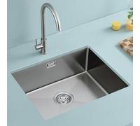 ROVOGO 45x55cm Évier de Cuisine Acier Inox 304 Brossé, Lavabo Cuisine 1 Bac | Kit de vidage d'évier de cuisine avec bonde panier et trop-plein, Evier de cuisine montage par-dessus, affleurant, sous-plan