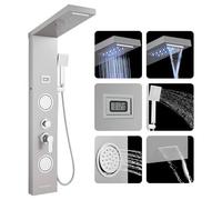ROVOGO Colonne Panneau de Douche Hydromassante LED avec Robinetterie et Affichage, 5 Modes - Douche de Cascade, Pluie, Douchette, Jets de Massage, Bec de Baignoire, Brossé Acier Inox, Montage Mural