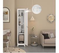 ROVRYN Armoire à balais en métal blanc 4 compartiments porte verrouillable tringle réglable 40 x 40 x 165 cm