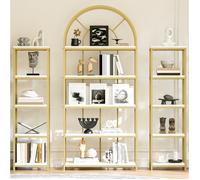ROVRYN Bibliothèque modulaire 163 x 30 x 184 cm, lot de 3, cadre métal doré et étagères blanches MDF