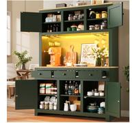 ROVRYN Buffet de cuisine 120 x 40 x 180 cm vintage vert antique MDF avec portes en rotin PE et 3 tiroirs