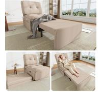 ROVRYN Fauteuil convertible 2 en 1 beige, canapé lit 1 place en tissu aspect lin, couchage 80 x 165 cm