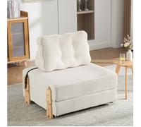 ROVRYN Fauteuil convertible pliable 1 place 90 cm corduroy beige style scandinave, structure en bois