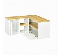 ROVRYN Meuble TV d'angle en L 90 x 90 x 45 cm blanc et bois clair 3 étagères ouvertes 2 portes panneau de particules