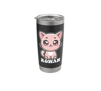 Rowan Motif chat mignon pour fille Nom Rowan Gobelet isotherme en acier inoxydable double paroi