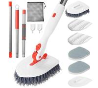 Roxanex Brosse à récurer 3 en 1 pour salle de bain, baignoire, carrelage, 5 brosses à récurer, brosse de nettoyage améliorée pour baignoire, sol, mur, cuisine, salle d'eau, plinthe de voiture, manche