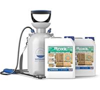 Roxil Liquide Imperméabilisant Bois 2 x 5L + Pulvérisateur - Protection Hydrofuge jusqu'à 10 Ans - Incolore & Transparent - Terrasse, Clôture, Abris & Meubles Extérieurs - Rendement 50m²