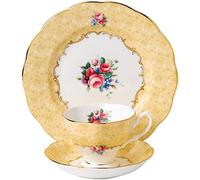 Royal Albert 100 Years 40017539 1990 Bouquet Tasse à thé, Soucoupe et Assiette 20 cm 3 pièces en Porcelaine Anglaise Jaune 200 ML
