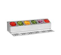 Royal Catering Boite à Condiments Support Bac GN RCPN 6 (Acier Inox, 6 GN 1/6 Récipients avec Couvercles incl, Nettoyage au lave-vaisselle)