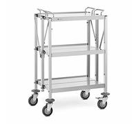 Royal Catering Chariot de Service INOX - 3 Tablettes 40 x 58 cm, Capacité 90 kg - Pliable - pour Restaurant