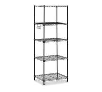 Royal Catering Étagère Métallique Etagère Modulable Métal Sans Vis Emboitable RCMR-1500P19T (55x45x149,5 cm, Capacité 150 kg, 5 Tablettes, 4 Crochets, Revêtement Époxy, Noir)