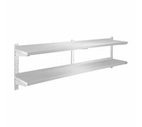 Royal Catering RCWR-180.2 Étagère Murale en Acier Inoxydable avec Deux étagères 180 x 30 cm de 3,5 cm d'épaisseur Charge maximale 70 kg Étagère en Acier Inoxydable pour Cuisine Étagère de Cuisine