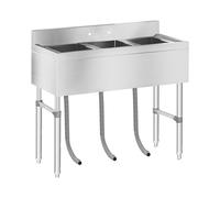 Royal Catering Evier Plonge Profesionnelle Inox RCHS-5 (3 bacs, 100x50x97cm, rebord : 10 cm, profondeur des bassins : 25 cm)