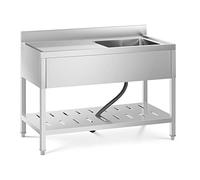 Royal Catering Évier Professionnel En Inox 1 Bac Plonge Sur Pied Professionnelle De Restaurant RCSSS-120X60-S (120 x 60 cm, Bac 49 x 42 x 24,5 cm, Avec Étagère, Dosseret 10 cm, Acier Inoxydable)