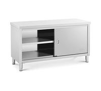 Royal Catering Meuble Bas en INOX Plan De Travail Professionnel Cuisine Armoire Basse RCSSCB-150x60-E (Capacité 600 kg, 150 x 60 x 85 cm, 2 Portes Coulissantes, Pieds Réglables, Acier Inoxydable)