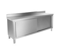 Royal Catering Meuble-bas Inox Rangement Cuisine RCAT-200/60-C (200x60x96cm, deux portes coulissantes, capacité de charge 160 kg, pieds ajustables)