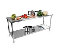 Royal Catering Plan de Travail Table de Travail avec Rebord RCAT-200/60 (200 x 60 cm, 2 Plans, capacité de Charge 400 kg, Pieds Ajustables, Acier Inoxydable)