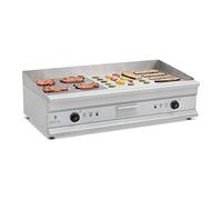 Royal Catering Plancha Grill Électrique Double RCG 100G (Plaque 100 x 40 cm, 2 x 3 200 W, Surface de Cuisson Lisse Et Nervurée, 2 Zones de Chauffe Indépendantes, Pare-Projections, Gouttière)